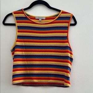 Gaze Orange and Blue Ribbed Crop Tank Top